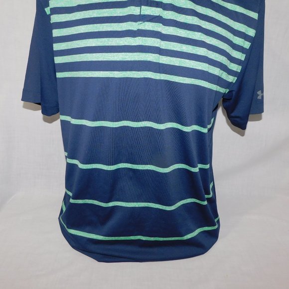 Under Armour Mens L Blue Striped Loose Heatgear Coolswitch Golf polo Shirt - Picture 3 of 11